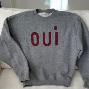 Clare V Gray and Burgundy 'Oui' Crewneck Sweater